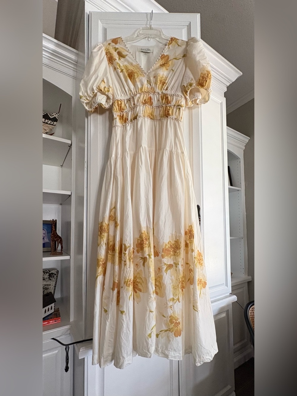 Beautiful Taylor Cream Maxi Dress with Yellow Floral Print New